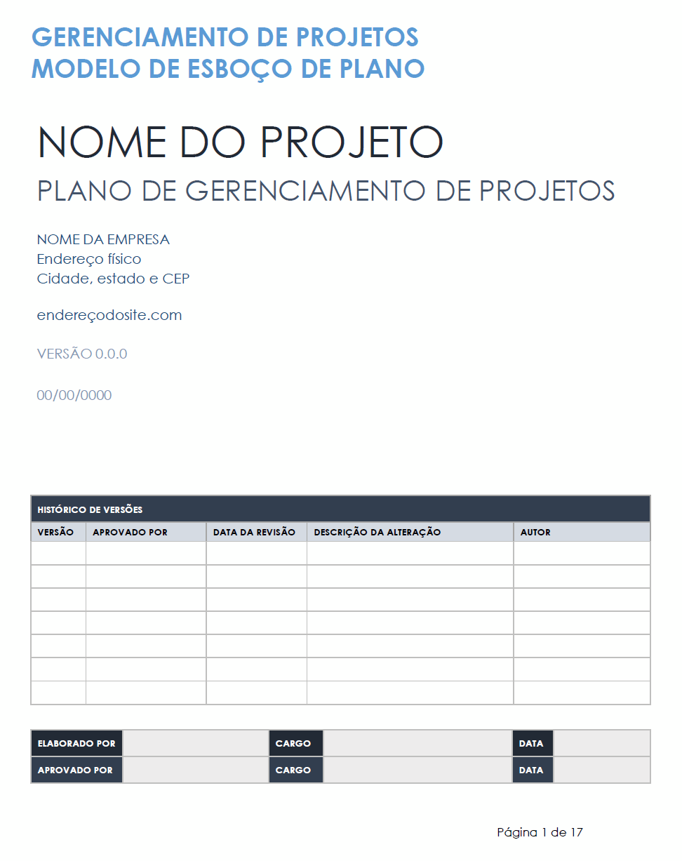  modelo de esboço do plano de gerenciamento de projeto