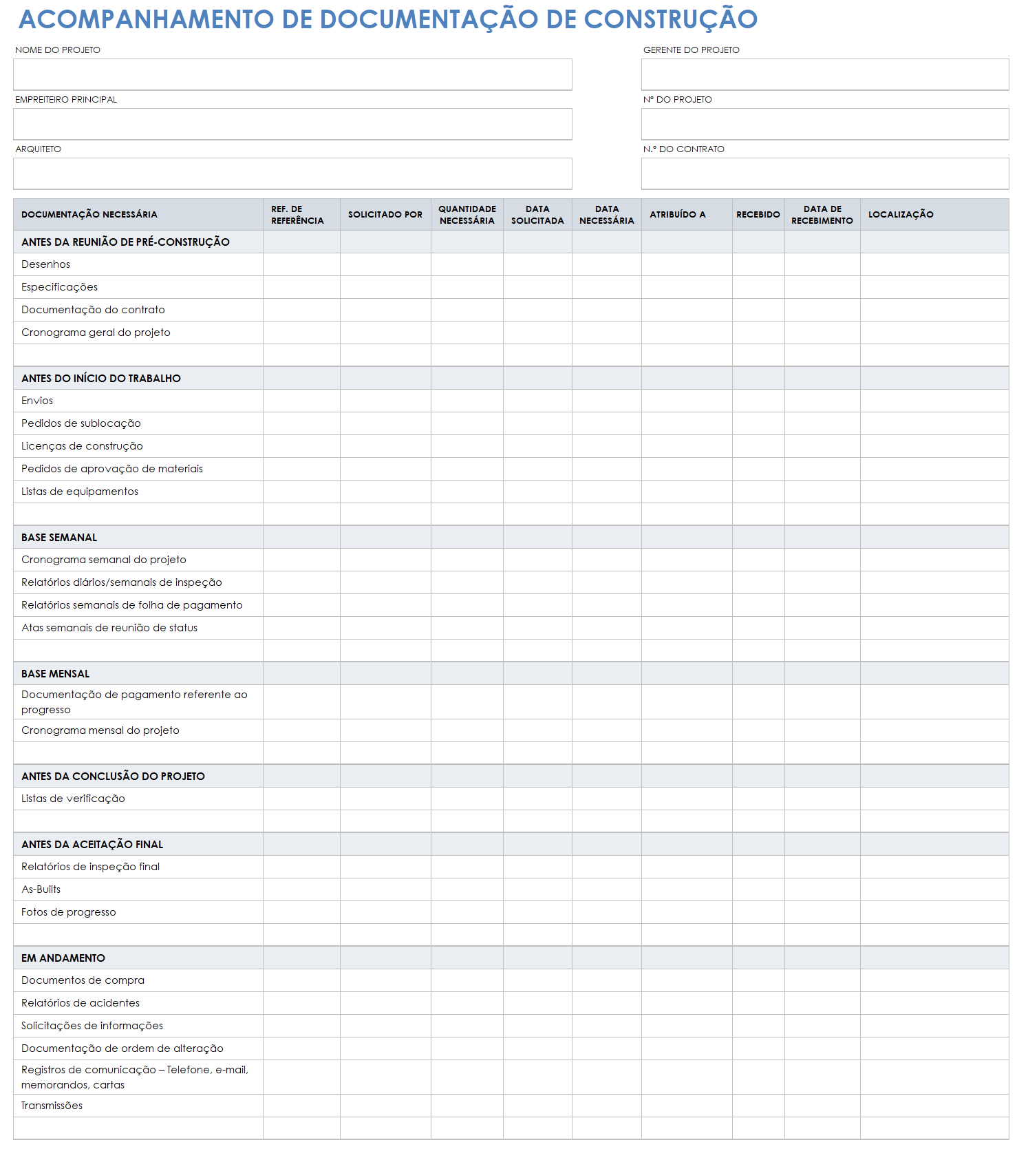 Rastreador de documentação de construção