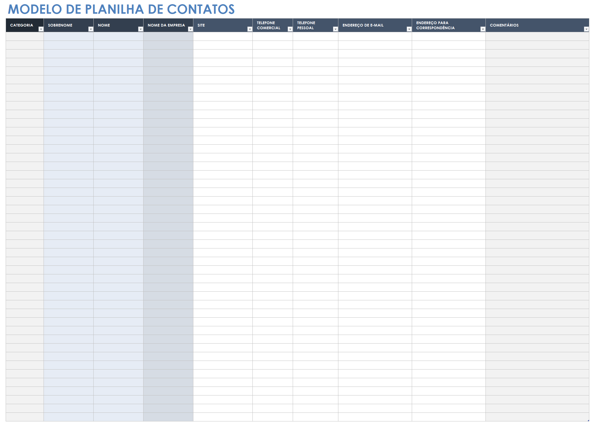 modelo de planilha de contatos