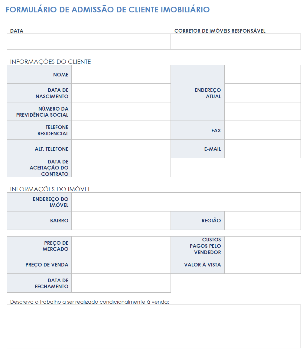  modelo de formulário de admissão de cliente imobiliário