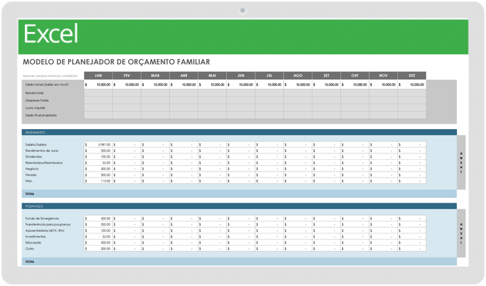 Modelo de Planejador de Orçamento Familiar