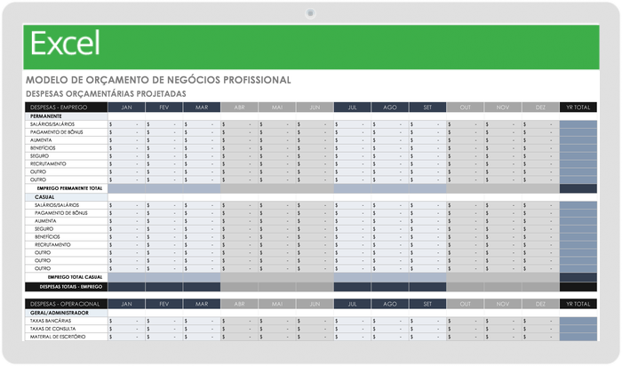 Orçamento de negócios profissional