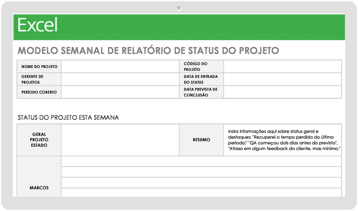 Relatório semanal de status do projeto