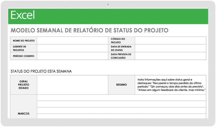 Relatório semanal de status do projeto