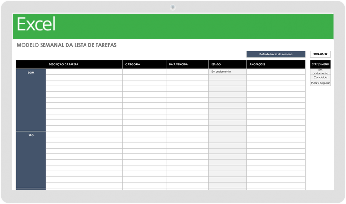 Modelo de Lista de Tarefas Semanais