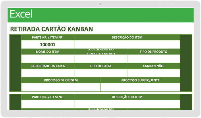 Cartão Kanban de Retirada